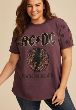 Plus Size ACDC Back in Black Leopard Print Oversized Fit Graphic Tee