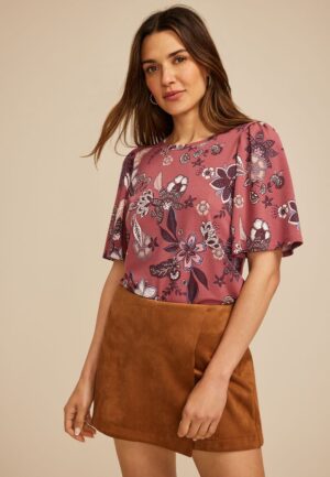 Floral Short Flutter Sleeve Top
