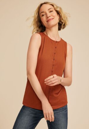 Ribbed Button Front Tank Top