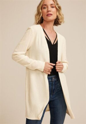 Silver Metallic Textured Open Front Cardigan