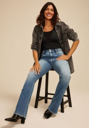 Everflex&trade; High Rise Stacked Waist Flare Jean