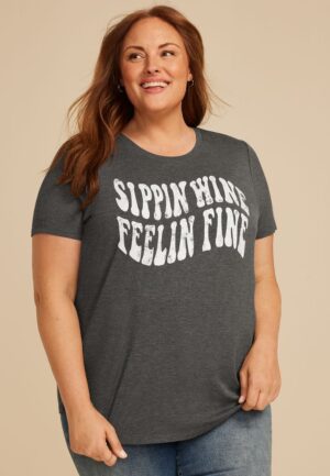 Plus Size Sippin Wine Feelin Fine Classic Fit Graphic Tee