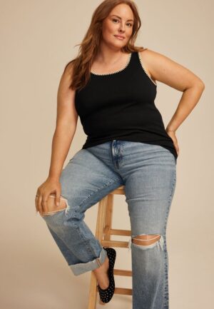 Plus Size Whipstitch Embroidered Tank Top