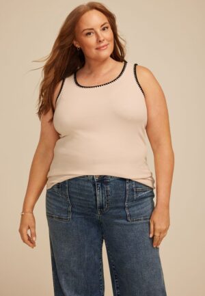 Plus Size Whipstitch Embroidered Tank Top