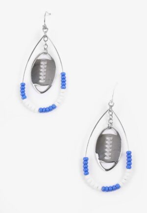 Game Day Royal Blue And White Beaded Teardrop Earrings