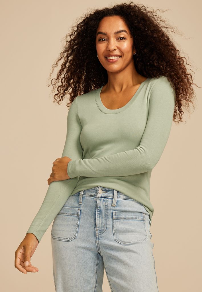 24/7 Brushed Ribbed Scoop Neck Tee