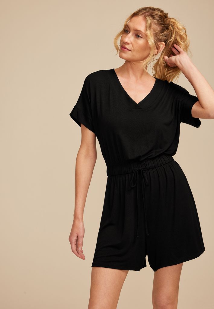 24/7 V Neck Tie Waist Romper