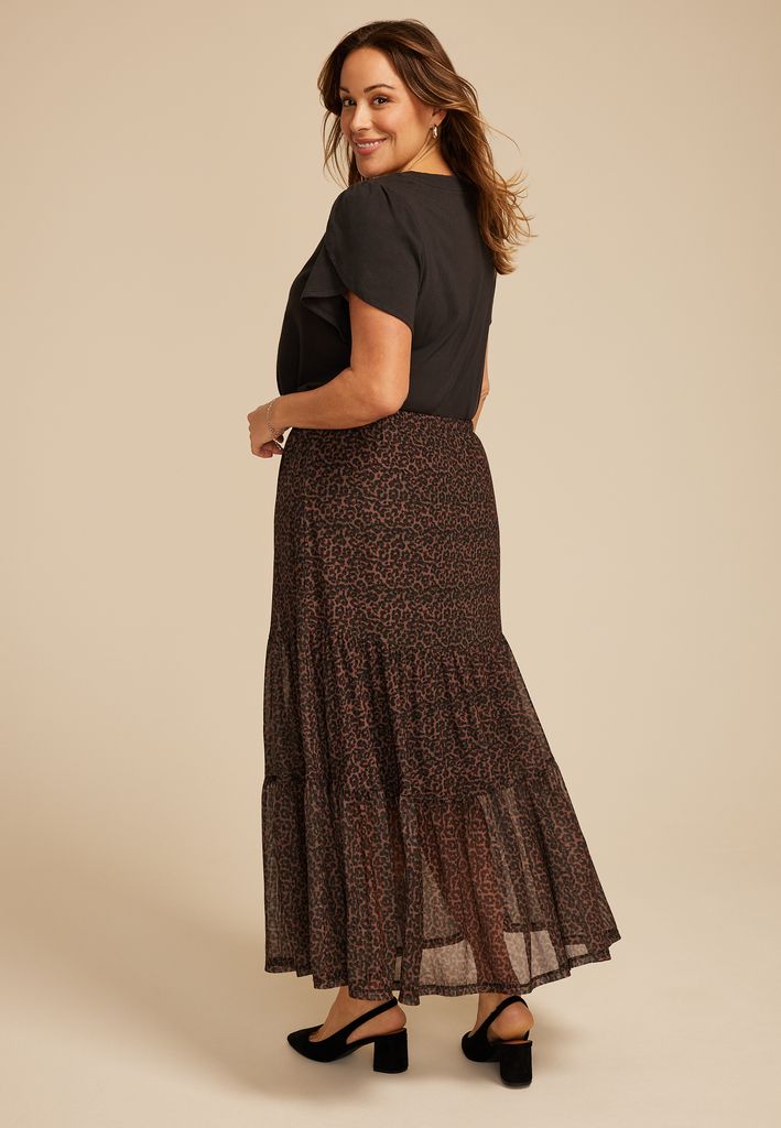 Plus Size Printed Mesh High Rise Maxi Skirt - Image 2