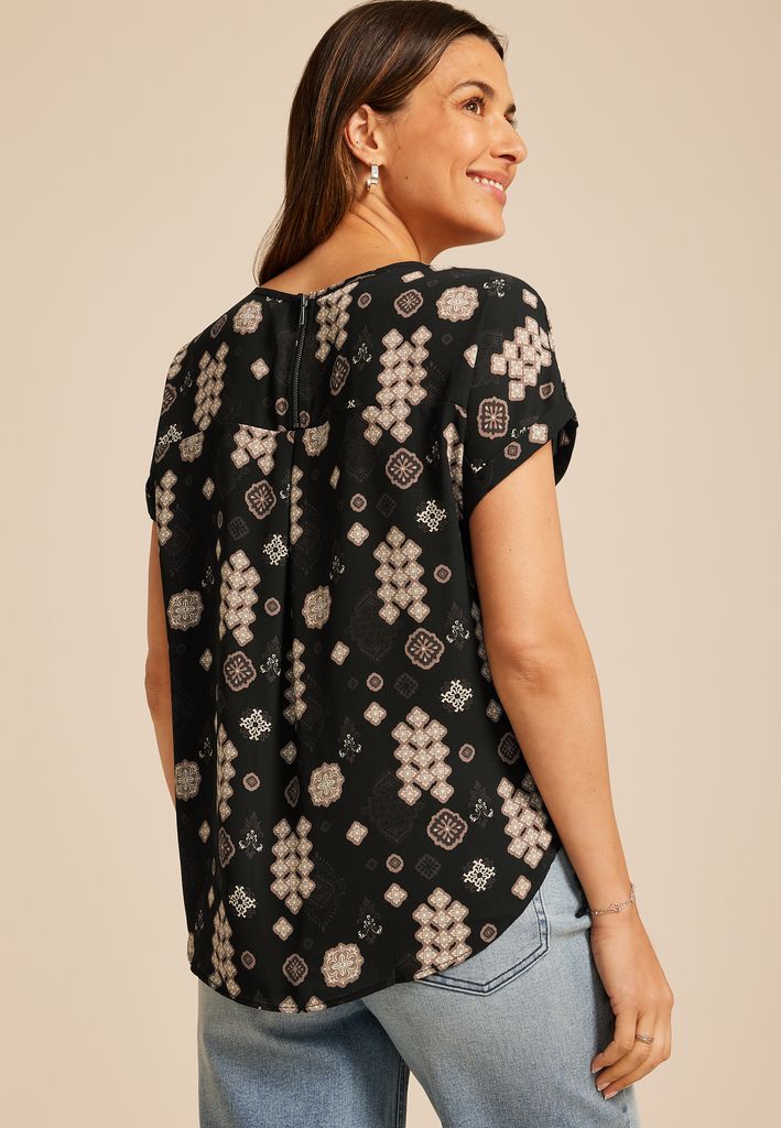 Delton Geo Print Zipper Back Blouse - Image 2