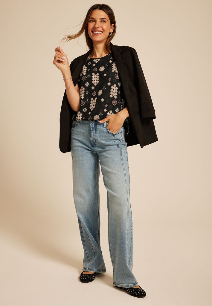 Delton Geo Print Zipper Back Blouse - Image 3