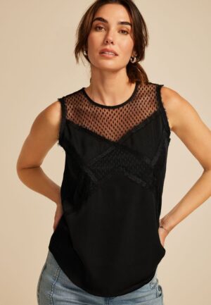 Black Pieced Lace Tank Top