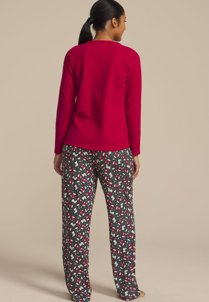 Hacci Henley Long Sleeve Tee And Wide Leg Pajama Set - Image 2