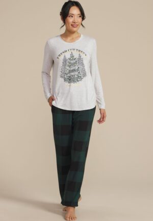 Christmas Tree Farm Graphic Tee And Wide Leg Pajama Set