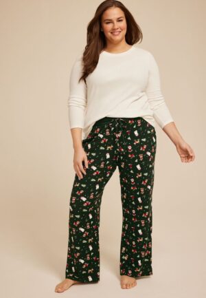 Plus Size Hacci Holiday Wide Leg Pajama Pants