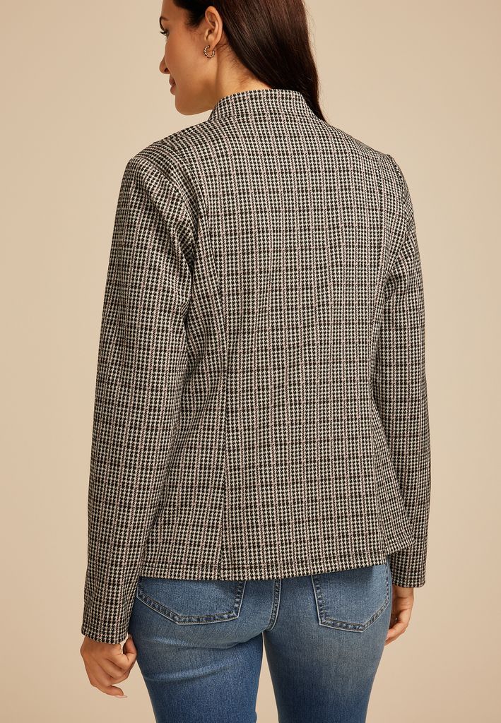 Houndstooth Plaid Ponte Knit Blazer - Image 2