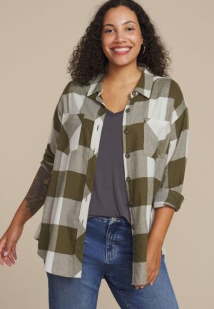 Plus Size Plaid Button Down Boyfriend Shirt