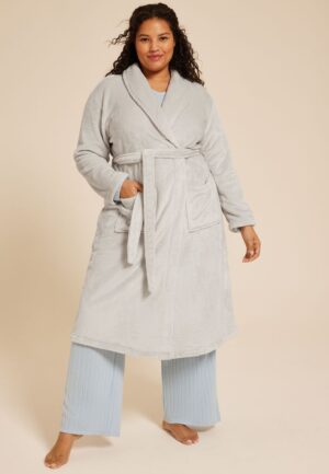 Plus Size Gray Plush Long Robe