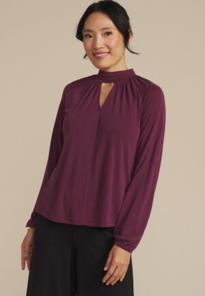 Keyhole Neck Blouson Sleeve Blouse