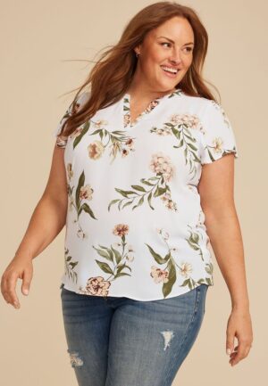 Plus Size Atwood Floral Flutter Sleeve Blouse