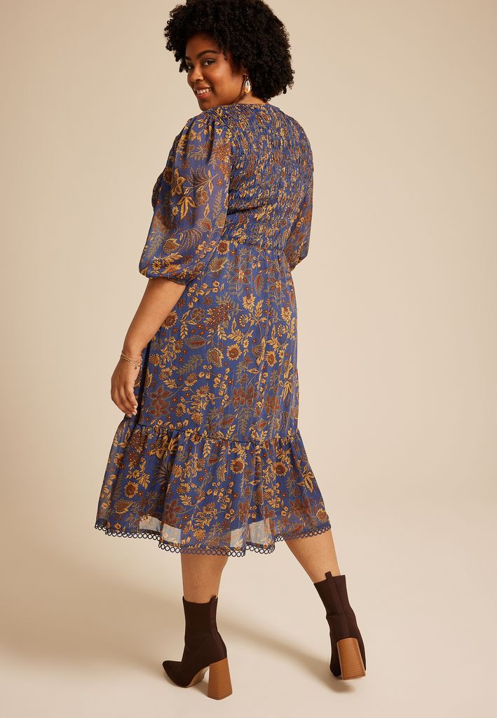 Plus Size Floral Smocked Midi Dress - Image 2