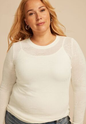 Plus Size Floral Jacquard Mesh Top