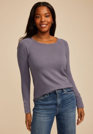 Soft Essential Crew Neck Snap Cuff Top
