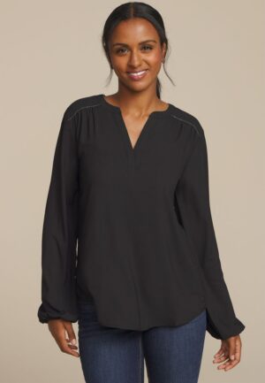 Silver Trim V Neck Blouse