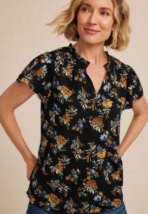 Atwood Floral Smocked Shoulder Flutter Sleeve Blouse