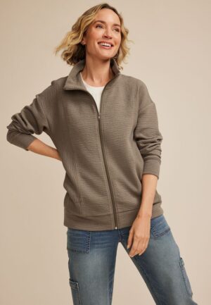 Textured Full Zip Sweatshirt
