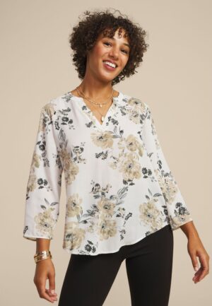 Atwood Floral 3/4 Sleeve Popover Blouse
