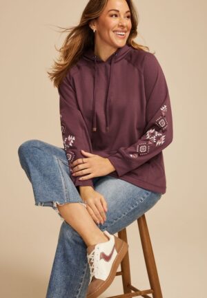 Plus Size Homeward Embroidered Sleeve Hoodie