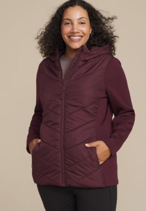 Plus Size Quilted Knit Hooded Jacket