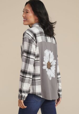 Cabin Plaid Graphic Back Floral Button Down Shirt