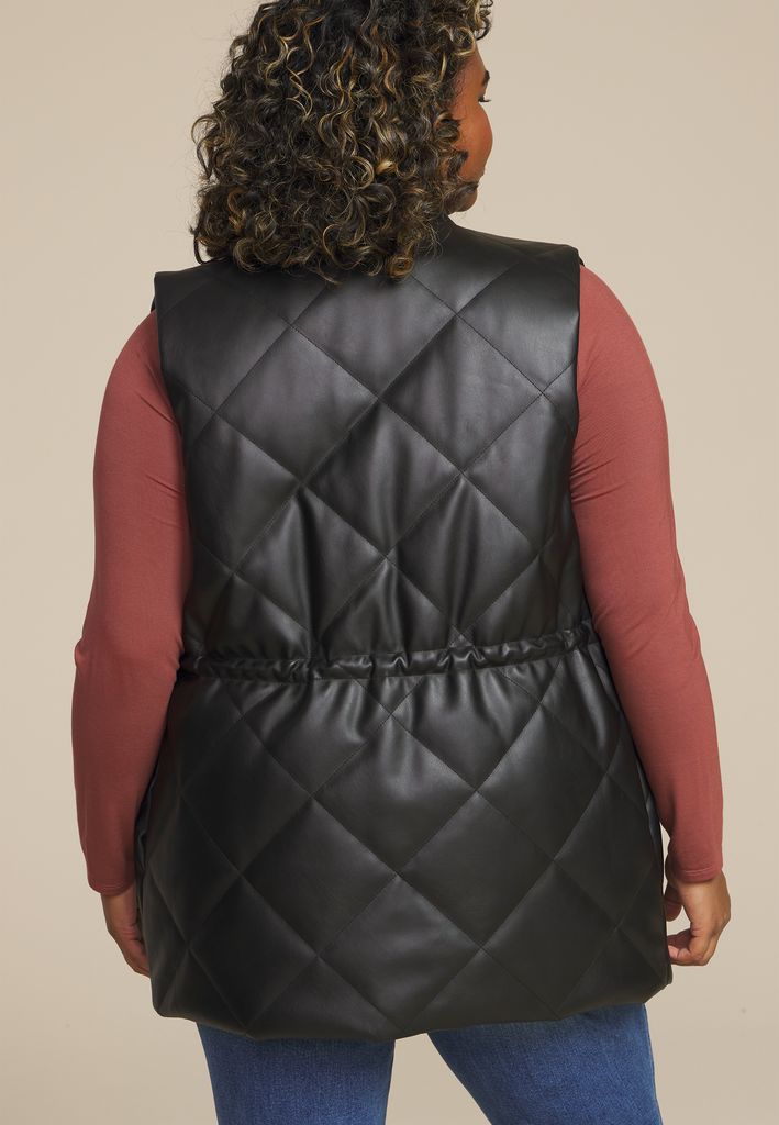 Plus Size Faux Leather Quilted Vest - Image 2