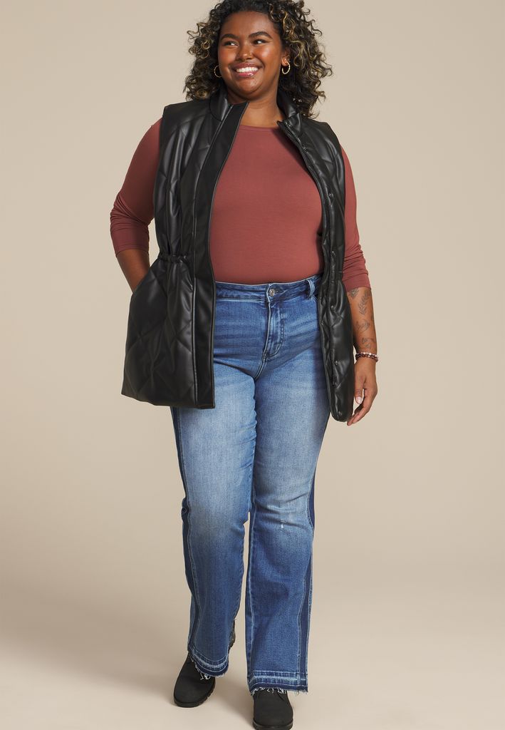 Plus Size Faux Leather Quilted Vest - Image 3