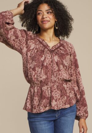 Floral Lace Print Peplum Top