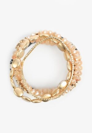 5 Pack Gold Beaded Stretch Bracelet Set