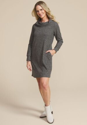 Heather Gray Cowl Neck Sweatshirt Dress