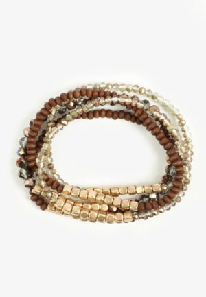 5 Pack Wooden Beaded Stretch Bracelet Set