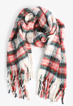 Festive Plaid Fringe Scarf