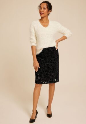 Studio Y Black Floral Lace High Rise Midi Skirt