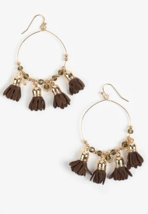 Dark Brown Faux Suede Floral Petal Hoops Earrings