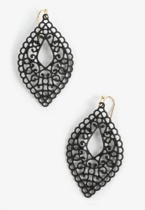 Matte Black Filigree Drop Earrings