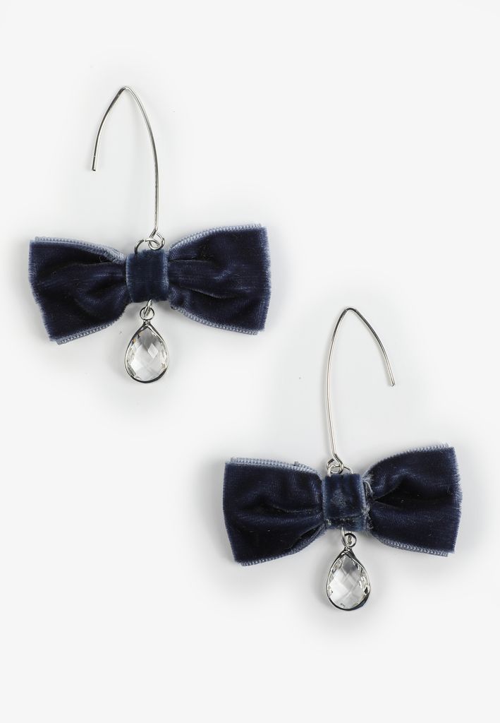 Navy Velvet Bow Earrings