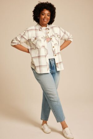 Plus Size Shorty Utility Plaid Button Down Shirt