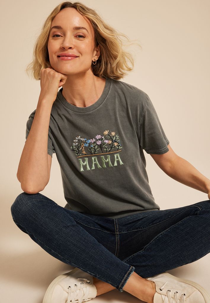 Mama Floral Embroidered Relaxed Graphic Tee