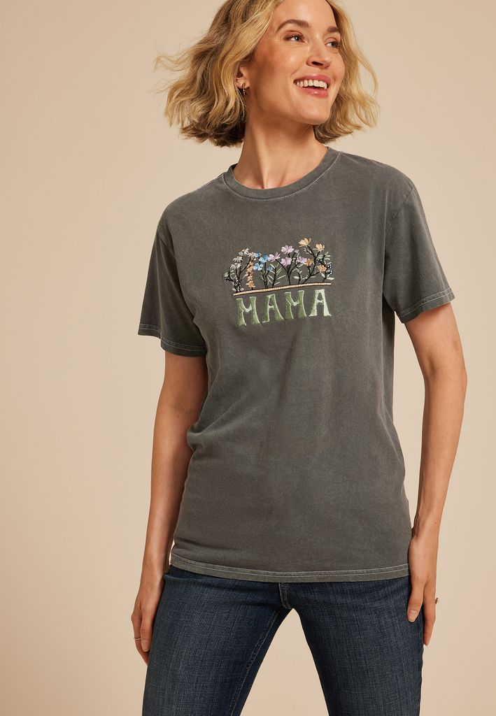 Mama Floral Embroidered Relaxed Graphic Tee - Image 3
