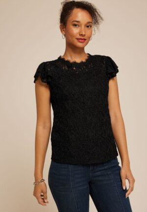 Black Lace Short Sleeve Blouse