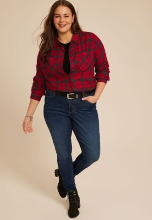 Plus Size Plaid Boyfriend Tunic Button Down Shirt