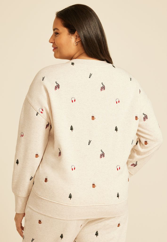 Plus Size Holiday Embroidered Relaxed Fit Sweatshirt - Image 2